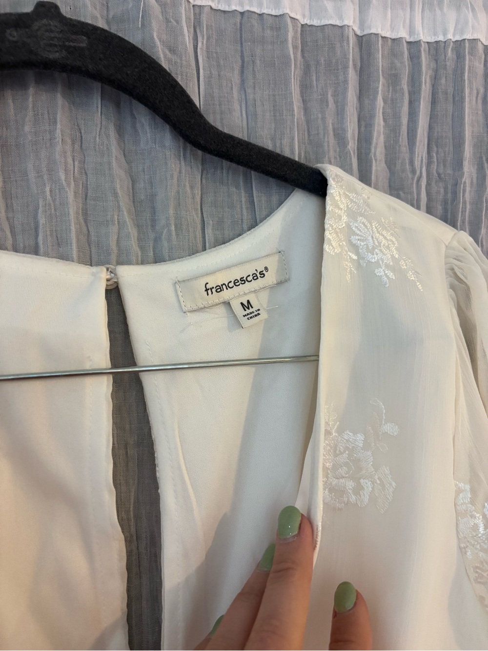 Francesca's Collections Ivory Sheer Floral Tiered Long Sleeve Dress - Picture 2 of 3